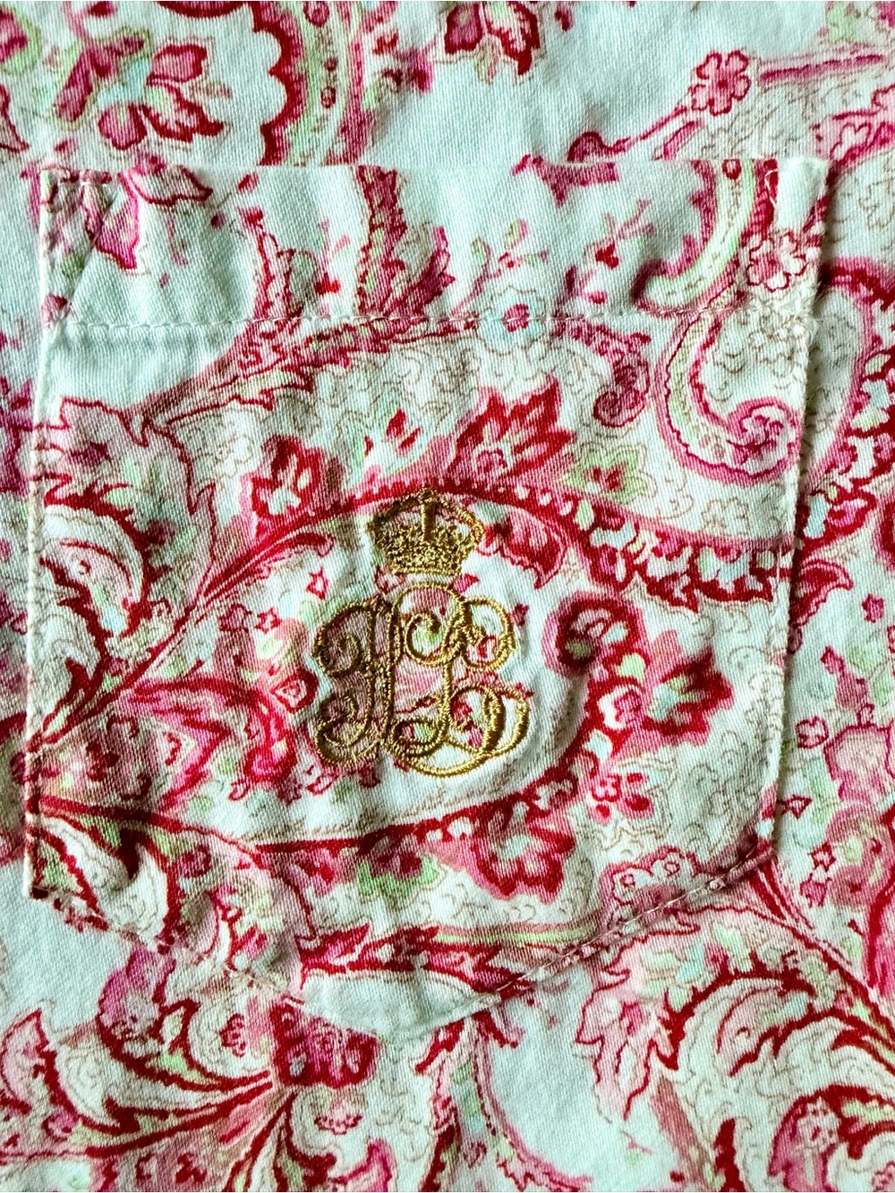 Lauren Ralph Lauren Pink Paisley Cotton Pajama Set Size Large Embroidered LRL - Picture 5 of 9